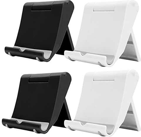 JCKD 4 pezzi Supporto da scrivania regolabile e pieghevole in plastica per tablet da 6 a 11 pollici, compatibile con iPhone Samsung Galaxy Android Tutti gli smartphone Supporto desktop(2 Nero/2Bianco)