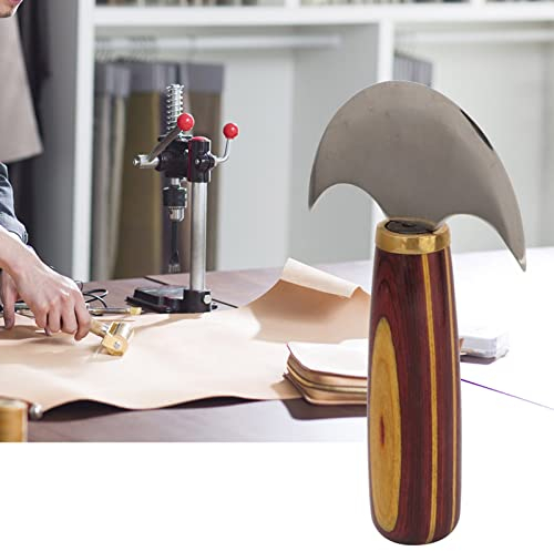 Cuchillo de cabeza redonda de cuero Mango de madera Artesanía de cuero Cuchillo de cabeza redonda DIY Recortadora de cuero Recorte Frontal Acero Trabajo de corrección de artesanía en cuero (S) Herrami