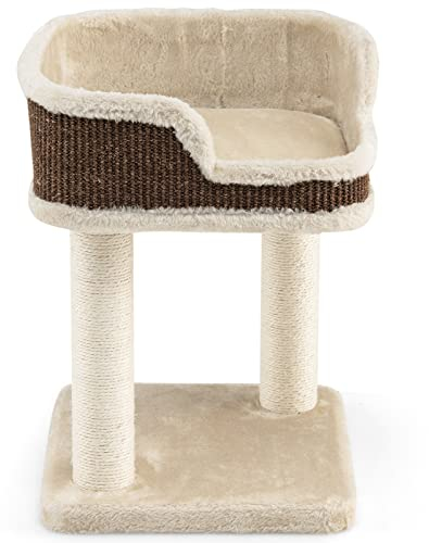 GYMAX Doppellagige Katzenkratzbäume 50 cm Hoch, Kleiner Kratzbaum(Beige)