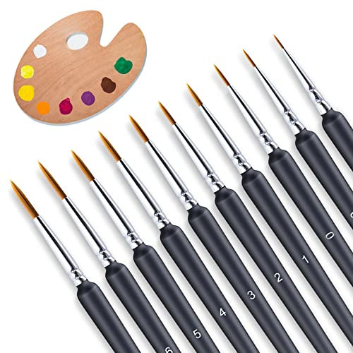 SQAFGYR Détail Pinceau 10 Pcs, Fin Aquarelle, Pinceaux Peinture Acrylique, pour Huile Aquarelle Gouache Nail Art à l'Échelle de Modèle Figurine Dessin au Trait, 000,00,0,1,2,3,4,5,6,7, Noir