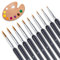 SQAFGYR Détail Pinceau 10 Pcs, Fin Aquarelle, Pinceaux Peinture Acrylique, pour Huile Aquarelle Gouache Nail Art à l'Échelle de Modèle Figurine Dessin au Trait, 000,00,0,1,2,3,4,5,6,7, Noir