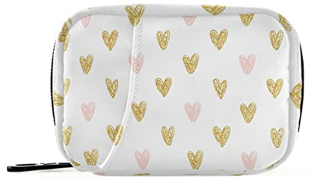 Naanle Pillendose für 7 Tage, goldene und rosa Herzen, Reise-Pillen-Organizer-Tasche mit Reißverschluss, tragbar, wöchentlich, kompakte Größe, Pillendose für Vitamin-Nahrungsergänzungsmittelhalter