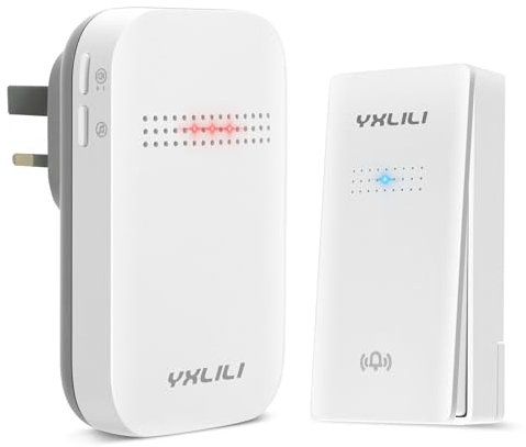 YXLILI - Campanello senza fili, kit campanello autoalimentato, senza bisogno di batteria, pulsante, campanello wireless, 38 toni ad alta portata fino a 500 piedi, 4