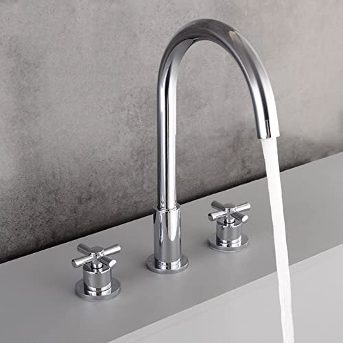 ZYCDP Bathroom Basin Mixer Tap Retro, 360°Rotatable Bathroom Sink Mixer Faucet, Brass Hot Cold Mixer Basin Faucet, Bathroom Crosshead Handle 3 Tap Hole Basin Mixer Tap, Chrome