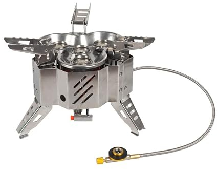 Joyeee Réchaud à gaz de camping, 15800W Réchaud de camping portable pliable à 4 brûleurs avec allumage piezo pour la cuisine en plein air, le barbecue, le pique-nique, la randonnée, le trekking