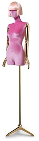 Schneiderpuppe Samt-Kleiderform, weibliche Büste, Mannequin-Torso, mit Farbiger Perücke, höhenverstellbare Schneiderpuppe, Kostümschmuck-Schaufenster (Color : Pink)