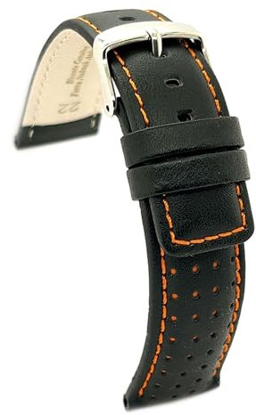 diloy Uhrenarmband Rindsleder perforiert Rallye Racing Stil Kontrastnaht – Sportlich für Uhr – Größen 18mm 20mm 22mm 24mm Schwarz, Braun, Rot, Marineblau 367 Schwarz 20mm