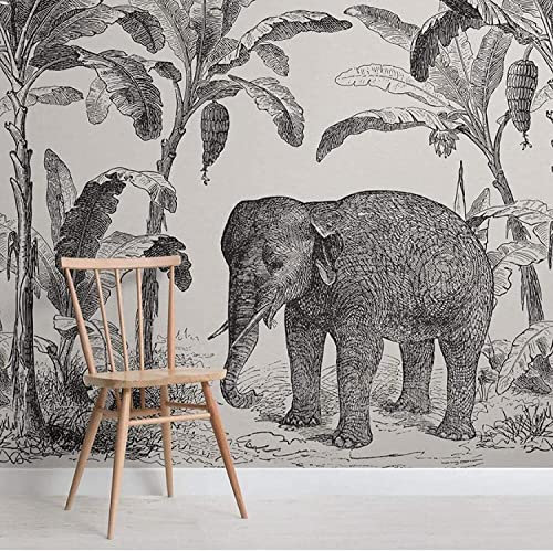 Éléphant Animal Blanc Noir Papier Peint Mural Papier Peint De Fond Décoration Industrielle Décoration De La Chambre À Coucher Papier Peint 3D Décoration Intérieure P 140 (largeur) x 70 (hauteur) cm