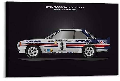 JONZA Vintage Rallye-Rennwagen-Poster für Opel Ascona 400 – Monte Carlo 1983, dekoratives Gemälde, Leinwand, Wand und Kunstbild, Familienschlafzimmer-Dekoration, 20 x 30 cm