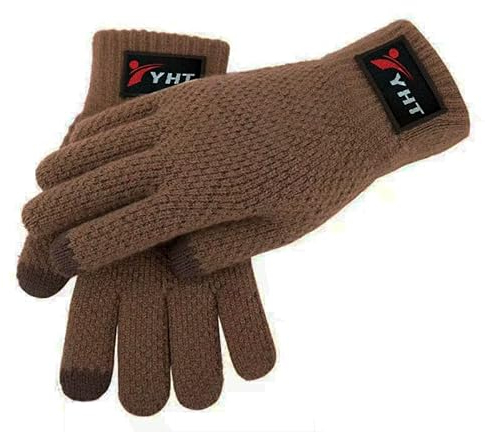 YHT Winterhandschuhe für Herren und Damen, warme Touchscreen-Strickhandschuhe mit thermischem weichem Strickfutter, Laufen, Fahren, Wandern, Braun, Medium