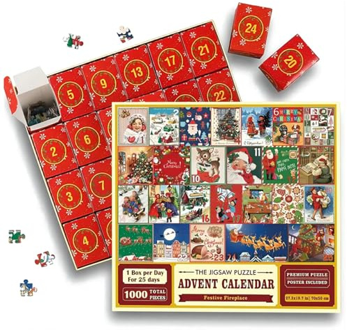 EBbels Puzzle-Adventskalender 2023, 1000 Stück Weihnachts-Countdown Ferienpuzzle, 24 Tage Überraschungs-Weihnachts-Countdown-Kalender Für Weihnachten Home Decoration