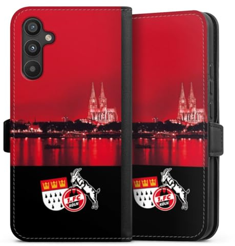 DeinDesign Klapphülle kompatibel mit Samsung Galaxy A34 5G Handyhülle aus Kunst Leder schwarz Flip Case Skyline 1. FC Köln Offizielles Lizenzprodukt