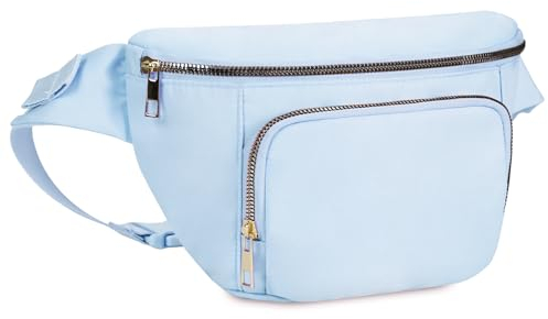 Bauchtasche für Damen und Herren, Stylische Hüfttasche mit 4 Reißverschlusstaschen und Verstellbarem Gurt, Ideal für Reisen und Wandern, Hellblau (Patent Angemeldet)