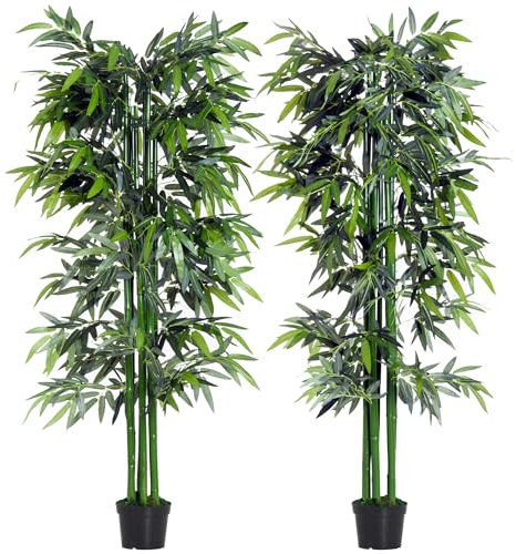 Outsunny Set 2 Piante di Bambù Artificiali in Vaso da 180cm, Piante Finte Decorazione per Casa, Ufficio, Interni ed Esterni