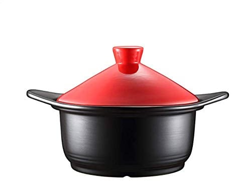Cazuela ligera con tapa, cazo redondo, sopera cerámica doble asa, cazuela de barro Cazuela de barro Cazuela cerámica negra 4,5l