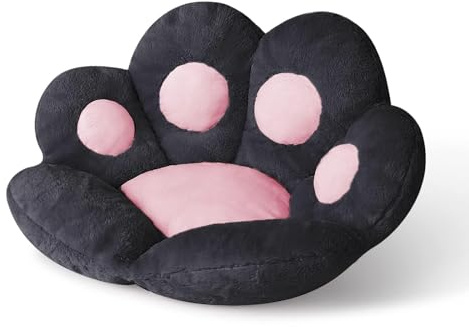 junweideyi Katzenpfotenkissen, Kawaii-Stuhlkissen, 70 x 69,8 cm, niedliches Sitzkissen, bequem, faul, Sofa, Büro, Bodenkissen für Gaming-Stühle, Raumdekoration (Schwarz, 70 x 60 cm)