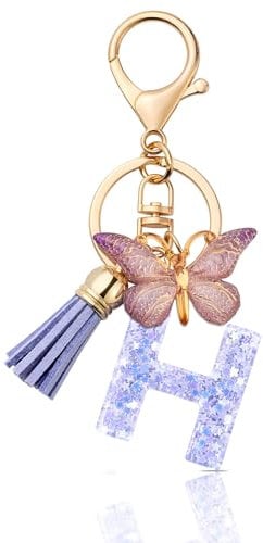 MORSUNBELA Porte-clés en forme de lettre de l'alphabet pour fille - Cadeau - Lettre initiale - Porte-clés de voiture avec pendentif en forme de lettre - Pour femme, Violet h., S
