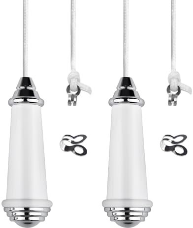 TXErfolg 2Pcs Bathroom Light Pull Cord 8cm Light Pull Handle with 150cm Cord Connector Light Switch Pull Cord Chrome Pull Cord Handle for Ceiling/Toilet Light Blind Cord Pull Handle - White