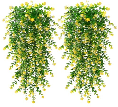 ASTNIC 4 Piezas de Flores Colgantes Artificiales, Flores de Plantas Colgantes Falsas, Vid de Eucalipto para Decoración de Paredes, Hogares, Bodas, Jardines, Interiores y Exteriores