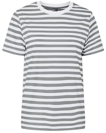 PIECES Damen Pcria Ss Tee Stripes Noos Bc T-Shirt, Ultimate Grey ,XL