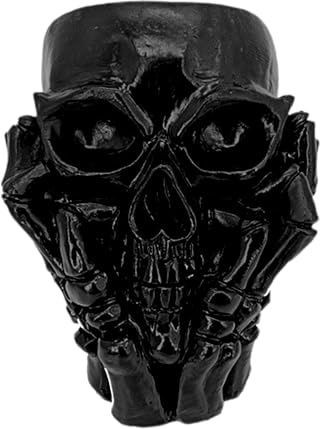 Flower Vase, Skull Head Statue Planter for Gothic Home Decoration, Skeleton Goth Pen/Brush Holder, Ceramic Vase for Home Living Room Dining Table Farm Office Decoration (Black)