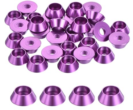 QUARKZMAN 30er Set M4 Konusbecher-Unterlegscheiben, eloxierte Aluminium-Dichtungen Kegel Senkkopf-Unterlegscheiben für Schraube RC/FPV/PC/Drone/Mechanische Zubehör-Modellteile (Lila)