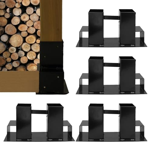 TRUTZHOLM Holzstapelhilfe Halterung 34 x 10 cm lackierter Stahl schwarz Holzstapelhalter Brennholz Kaminholzregal (42030901)