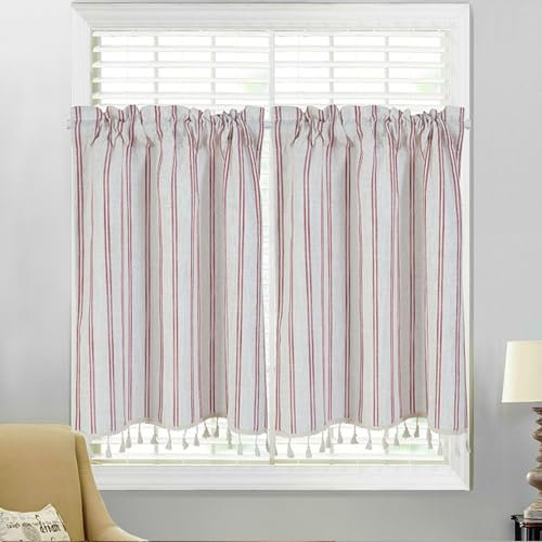 Tendine Cucina,Tende Da Cucina A Righe,30x24 Inch Tende Da Cucina Corte,Tende Da Cucina In Lino,Tende Semitrasparenti Corte,Tende Per Finestre Piccole,Tende A Vetro Per Finestra Moderne(W68xH61cm)