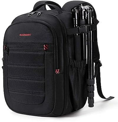 bagsmart Kamerarucksack Spiegelreflex Kameratasche für Fotografen, Wasserdichter Fotografie Reiserucksack mit 15,6-Zoll Laptopfach,Schwarz