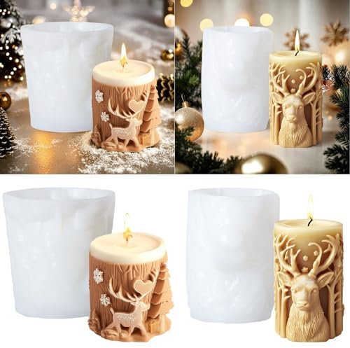 3D Silikon Weihnachten Kerzenform Weihnachten Elch Silikonform, 2 Stück DIY Elch Kerzengießform Kerzenherstellung, Kerzenformen Zum Gießen Weihnachten Deko Für Aromatherapie, Schokolade