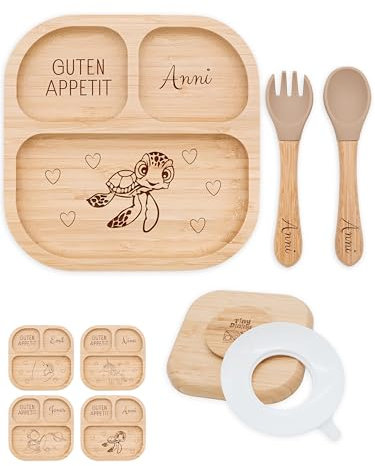 Bärenfreunde® - Personalisierter Teller Mit Saugnapf - Praktisches Beikost Zubehör Mit Namen - Baby Teller Rutschfest - Personalisierte Geschenke (Schildkröte)