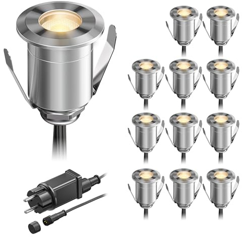 ledscom.de LED Boden-Einbauleuchte BINO für außen, IP67, 32mm Ø, warmweiß, 12er Set