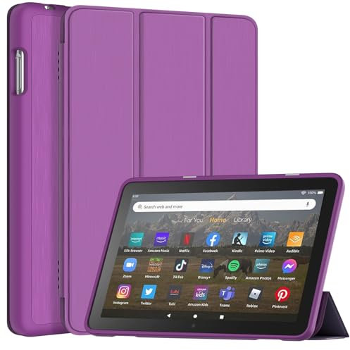 Sonlaryin Dreifach Faltbarer Vorderseite aus Leder und Weich TPU Rückseite Hülle für 8 Tablet 8ZOLL, Auto Schlaf/Aufwach, Nicht für TCL 8 – Dunkelviolett