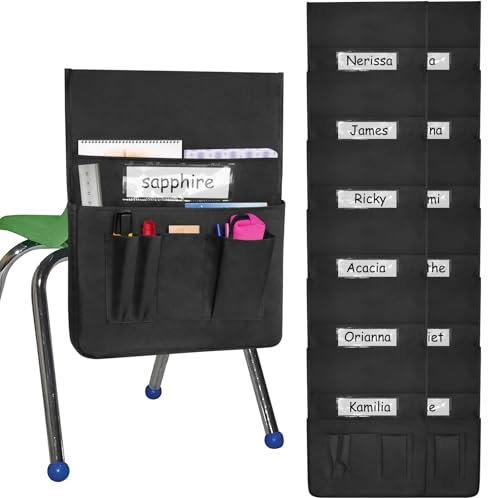 Chair Pockets for Classroom 12 Pack 15 x 19 Inch Chairback Buddy Pocket Chart Seat Back Organizer Student Storage with Lable Slot for Classroom Kindergarten School Home