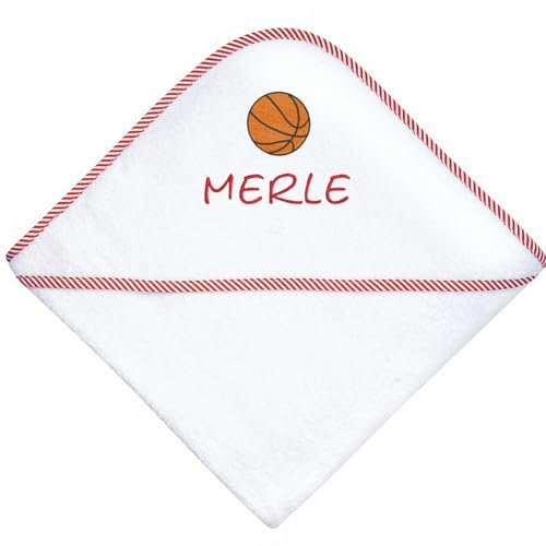 Wolimbo Kapuzenhandtuch personalisiert mit Namen und Motiv - Weiss rot - 100x100cm - für Baby und Kinder Babyhandtuch/Kinderhandtuch/Badetuch