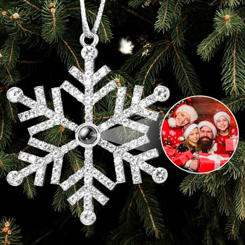 Easycosy personalisierte Schneeflocke Weihnachtsbaumschmuck mit Foto an Weihnachtsbaum, hängende Projektion Anhänger mit Bild im Inneren, Home Decor Weihnchten Geschenke für Familien - Xmas Ornament