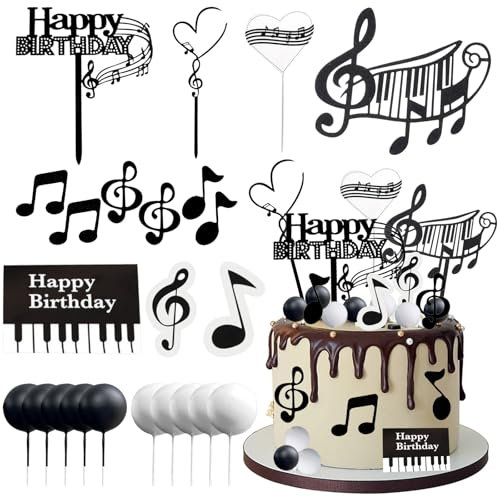 Musiknoten Cupcake Topper Happy Birthday Tortendeko Musik Party Kuchen Dekoration Kuchen Topper Musik für Rock Musik Konzert Thema Baby Shower Hochzeit Geburtstag Party Torten Dekorationen (A)