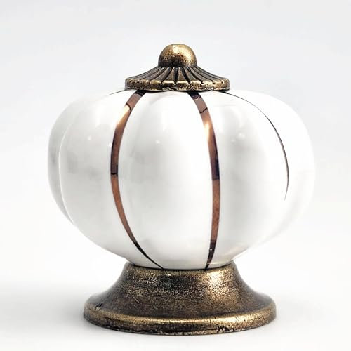 CYILIUEN 12 Stück Kürbis Keramik Möbelknöpfe Weiß Schrankknöpfe Vintage mit Schrauben und Dichtungen für Kleiderschrank, Heimdekoration, Zinklegierung