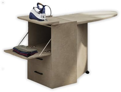 MOHOME Asse da Stiro Mobile A Scomparsa Legno Nobilitato Argilla Multiuso Salvaspazio 3 Cassetti Dimensioni 89 x 44 x 57 cm Rotelle Trasportabili Colore Mollettone Assortito