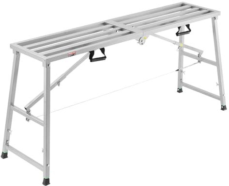VEVOR Piattaforma di Lavoro, Altezza Regolabile 80-130 cm a 4 Marce, Scala Pieghevole in Lega di Acciaio, Piattaforma per Ponteggi Capacità 400 kg, Piedini in Gomma Antiscivolo, per Pulizia Lavaggio