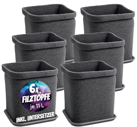 HOMEGROW24 Set de 6 pots avec soucoupes, pots carrés en feutre de 11 L chacun, pots en tissu pour la culture et l'élevage de plantes de cannabis, accessoires de culture