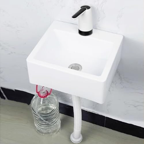 Mini lavabo de salle de bain en plastique pour caravane, camping-car, bateau,avec pompe,40x20x11cm/33.5x29x13cm(WxDxH),stable et résistant aux fissures,Blanc (B)