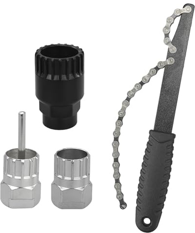 Fouet de chaîne pour vélo, Outil de démontage de Cassette pour vélo avec 1 pièce arrache-Cassette, 2 pièces Pédalier de vélo, extracteur de pignon pour Volants d'inertie de vélo (Noir, Argent)