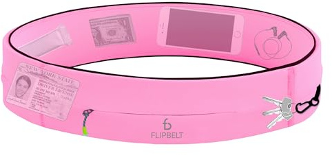 FlipBelt, Laufgürtel mit Reißverschluss, Hüfttasche für Fitness und Laufen, Bauchtasche für Damen, Herren, Handy, Schlüssel, Geld, US Company, Girly Pop Pink, Größe XL