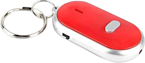 Whistle Key Finder, Beeping Keyfinder fob that makes noise, Voice Control Keychain Key chain Locator for Lost Keys, Smart Item Locator, Anti Lost Alarm LED Sound Keychain With And Flash Light (Red)