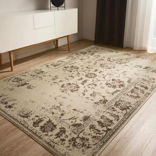 benuta Basic Teppich Suki - Creme/Braun 120x170 cm - Kunstfaser - Rechteckig & im Style: Vintage, Orient Style - Pflegeleicht für Wohnzimmer Schlafzimmer
