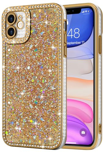 Lafunda Kompatibel mit iPhone 11 Hülle Gold | Mädchen Frauen Schuzhülle Glitzer Pailletten Glänzend Bling Diamant Stoßfest Handyhülle mit Kameraschutz