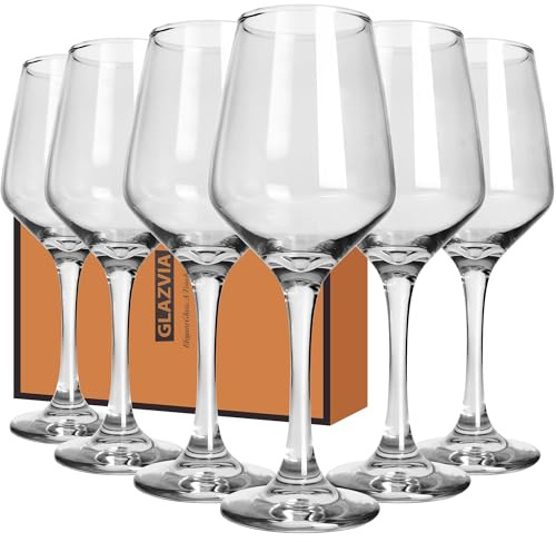 GLAZVIA Weingläser 6er Set, Klassische Stielgläser für Rot und Weiß wein | 355ml Dickem & Klarem Glas, Spülmaschinenfest & Stabil, Wein gläser für Partys, Feiern, Haushalte & Den Täglichen