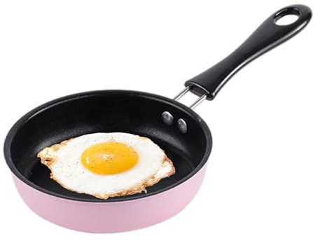 Huipalon Small Frying Pan 12cm Non-Stick Mini Frying Pan for One Egg Portable 4.7 Inch Camping Cooking Omelet Pan with Heat Resistant Handle for Gas Stove Induction Hob (Mini, Pink)