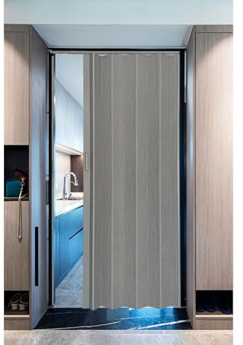Puerta Plegable Corredera Puertas Plegables Tipo Acordeón Grises Para Armarios/Puertas Interiores Plegables De 245, 230, 208 Y 203 Cm De Alto/Panel De PVC Para Separar Habitaciones Temporalmente(H 84I